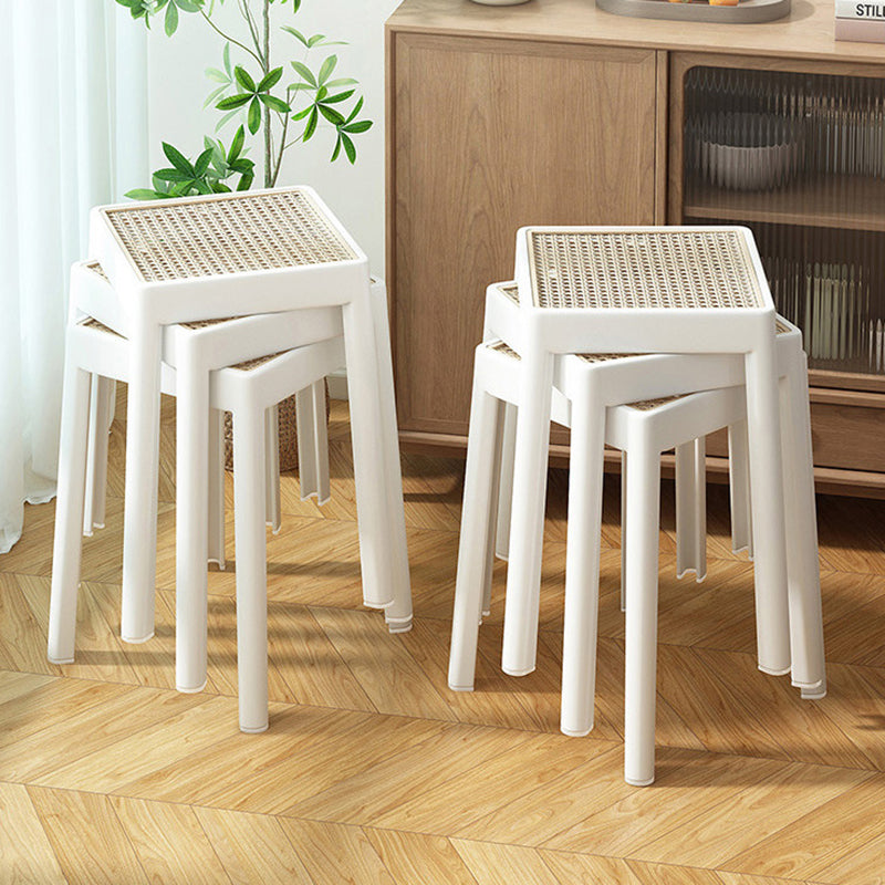 Modern Minimalist Square Plastic PE Rattan Weaving Dining Chair Backless Armless For Dining Room