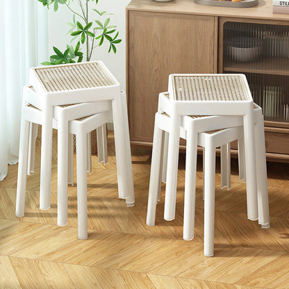 Modern Minimalist Square Plastic PE Rattan Weaving Dining Chair Backless Armless For Dining Room