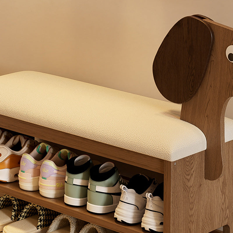 مقعد حذاء للأطفال بدون ظهر وبدون أذرع للمدخل مصنوع من إسفنج جلد البولي يوريثان وخشب المطاط بتصميم آرت ديكو الحديث