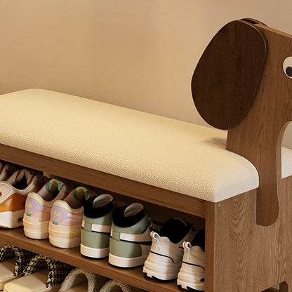 مقعد حذاء للأطفال بدون ظهر وبدون أذرع للمدخل مصنوع من إسفنج جلد البولي يوريثان وخشب المطاط بتصميم آرت ديكو الحديث