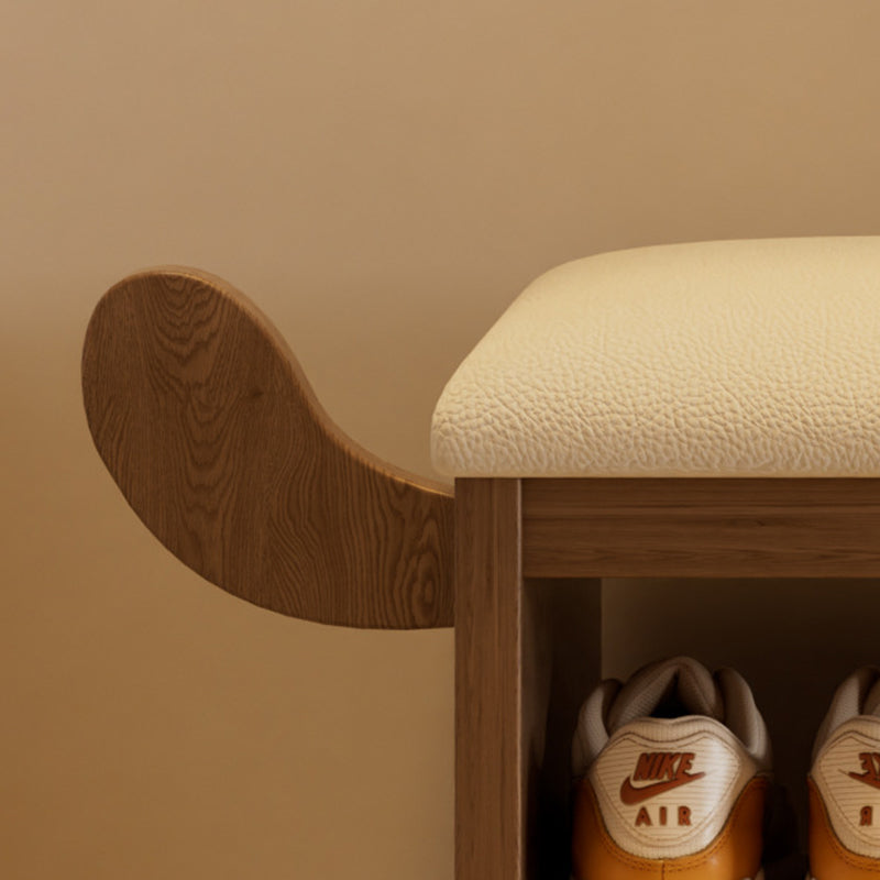 مقعد حذاء للأطفال بدون ظهر وبدون أذرع للمدخل مصنوع من إسفنج جلد البولي يوريثان وخشب المطاط بتصميم آرت ديكو الحديث