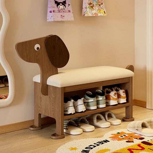 مقعد حذاء للأطفال بدون ظهر وبدون أذرع للمدخل مصنوع من إسفنج جلد البولي يوريثان وخشب المطاط بتصميم آرت ديكو الحديث