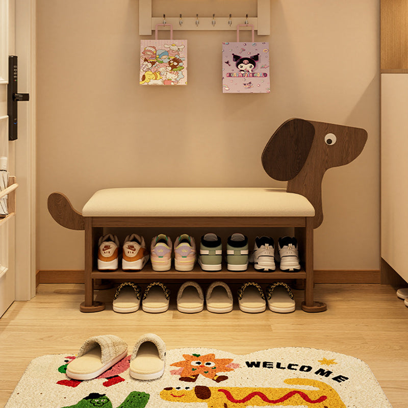 مقعد حذاء للأطفال بدون ظهر وبدون أذرع للمدخل مصنوع من إسفنج جلد البولي يوريثان وخشب المطاط بتصميم آرت ديكو الحديث