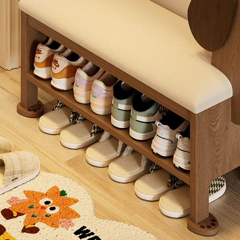 مقعد حذاء للأطفال بدون ظهر وبدون أذرع للمدخل مصنوع من إسفنج جلد البولي يوريثان وخشب المطاط بتصميم آرت ديكو الحديث