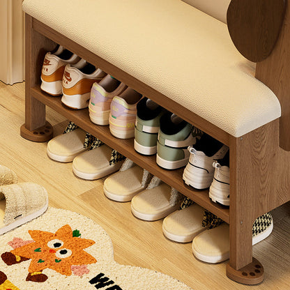 مقعد حذاء للأطفال بدون ظهر وبدون أذرع للمدخل مصنوع من إسفنج جلد البولي يوريثان وخشب المطاط بتصميم آرت ديكو الحديث