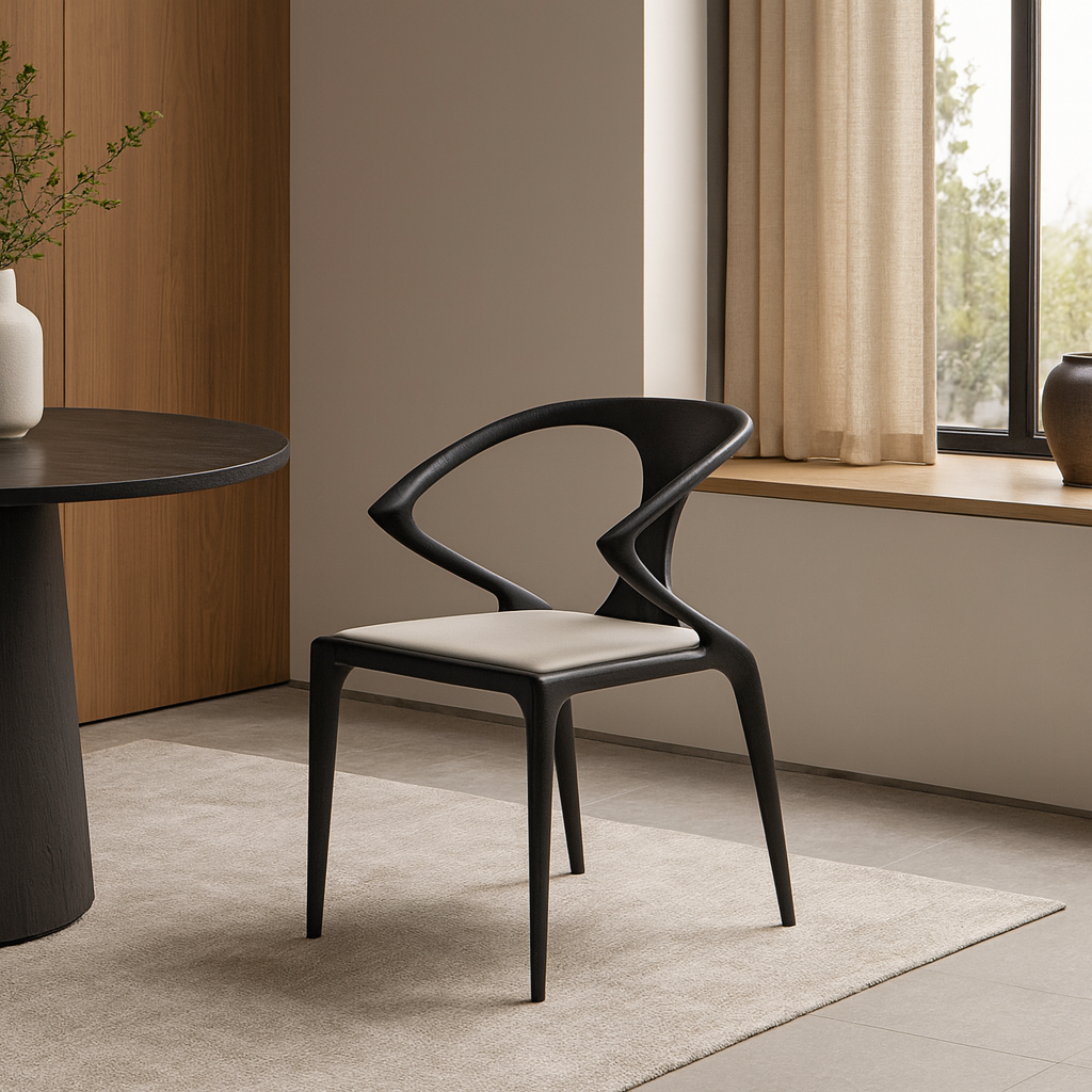 Contemporary Creative Geometric Rubberwood PU Leather Sponge Dining Chair Backrest Armrest For Dining Room