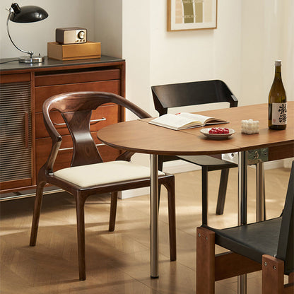 Contemporary Creative Geometric Rubberwood PU Leather Sponge Dining Chair Backrest Armrest For Dining Room