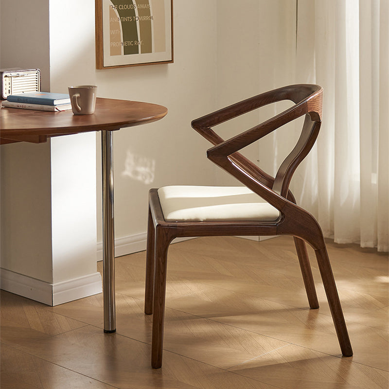 Contemporary Creative Geometric Rubberwood PU Leather Sponge Dining Chair Backrest Armrest For Dining Room