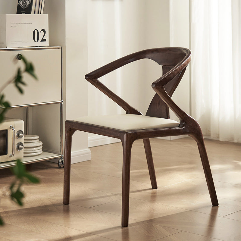 Contemporary Creative Geometric Rubberwood PU Leather Sponge Dining Chair Backrest Armrest For Dining Room