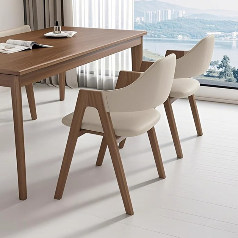 Contemporary Scandinavian V-Shape Solid Wood Microfiber Leather Sponge Dining Chair Backrest Armrest For Dining Room