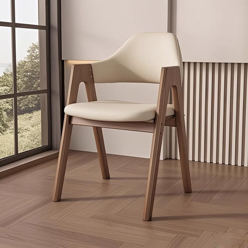 Contemporary Scandinavian V-Shape Solid Wood Microfiber Leather Sponge Dining Chair Backrest Armrest For Dining Room