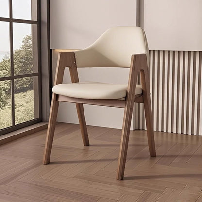 Contemporary Scandinavian V-Shape Solid Wood Microfiber Leather Sponge Dining Chair Backrest Armrest For Dining Room