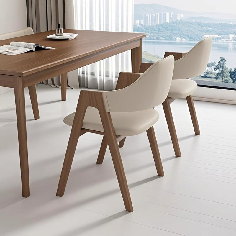 Contemporary Scandinavian V-Shape Solid Wood Microfiber Leather Sponge Dining Chair Backrest Armrest For Dining Room