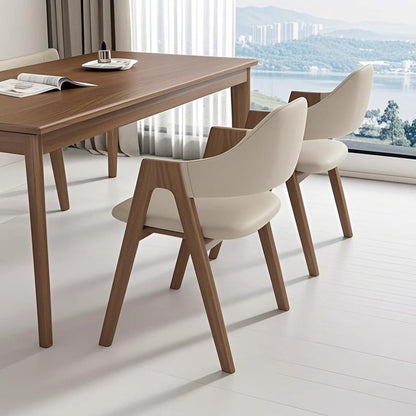 Contemporary Scandinavian V-Shape Solid Wood Microfiber Leather Sponge Dining Chair Backrest Armrest For Dining Room