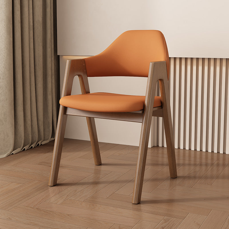 Contemporary Scandinavian V-Shape Solid Wood Microfiber Leather Sponge Dining Chair Backrest Armrest For Dining Room