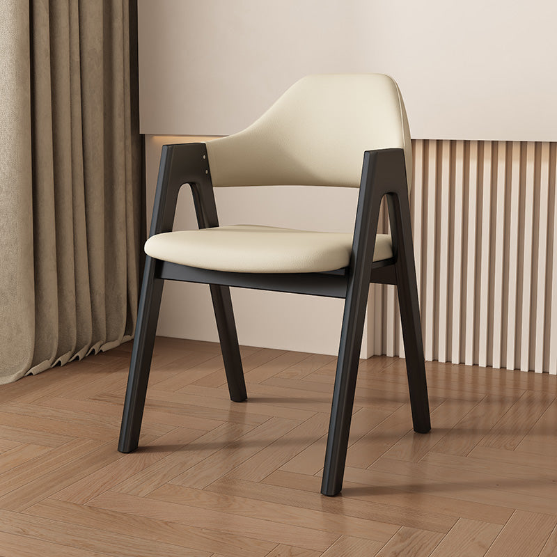 Contemporary Scandinavian V-Shape Solid Wood Microfiber Leather Sponge Dining Chair Backrest Armrest For Dining Room