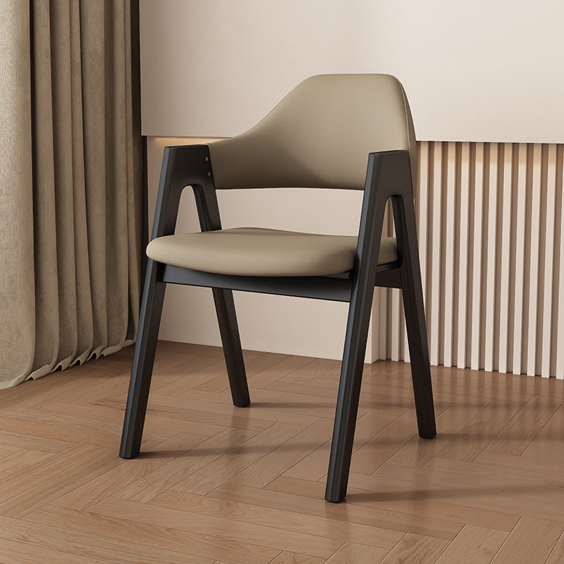 Contemporary Scandinavian V-Shape Solid Wood Microfiber Leather Sponge Dining Chair Backrest Armrest For Dining Room