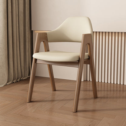 Contemporary Scandinavian V-Shape Solid Wood Microfiber Leather Sponge Dining Chair Backrest Armrest For Dining Room