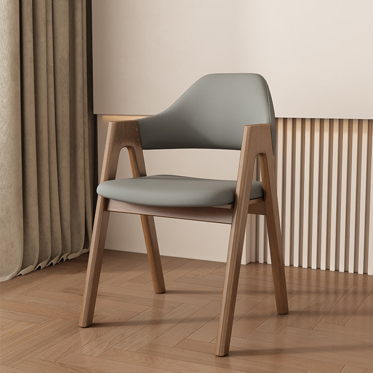 Contemporary Scandinavian V-Shape Solid Wood Microfiber Leather Sponge Dining Chair Backrest Armrest For Dining Room