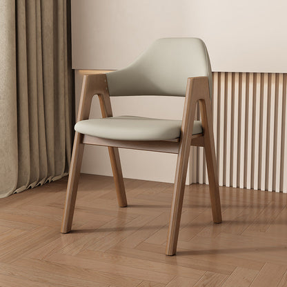 Contemporary Scandinavian V-Shape Solid Wood Microfiber Leather Sponge Dining Chair Backrest Armrest For Dining Room