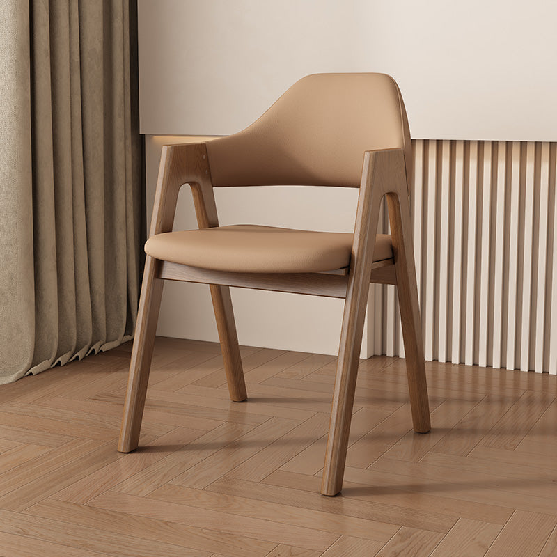 Contemporary Scandinavian V-Shape Solid Wood Microfiber Leather Sponge Dining Chair Backrest Armrest For Dining Room