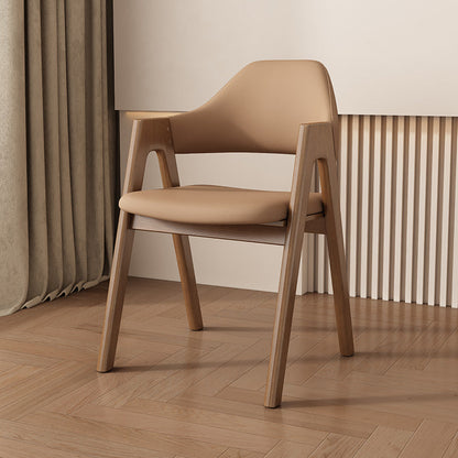 Contemporary Scandinavian V-Shape Solid Wood Microfiber Leather Sponge Dining Chair Backrest Armrest For Dining Room