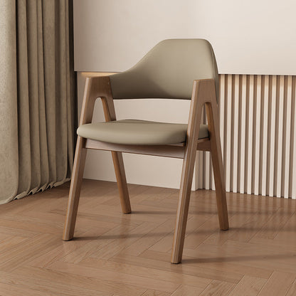 Contemporary Scandinavian V-Shape Solid Wood Microfiber Leather Sponge Dining Chair Backrest Armrest For Dining Room