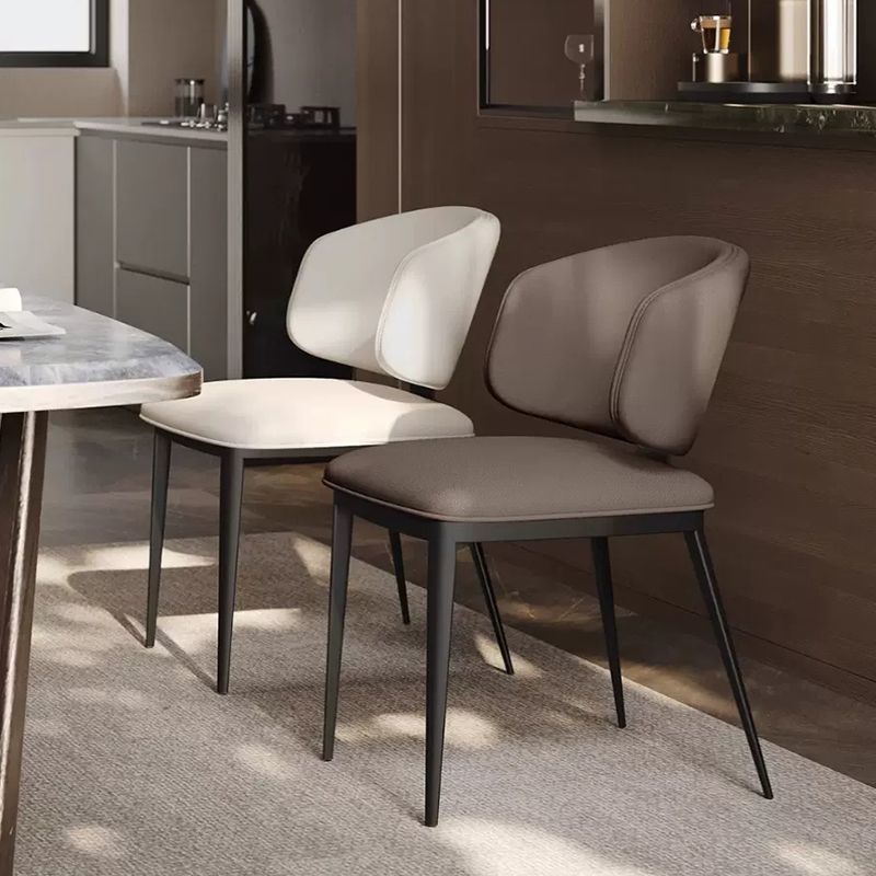 Contemporary Luxury Arc Carbon Steel Faux Leather Sponge Dining Chair Backrest Armless For Dining Room