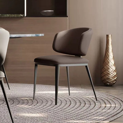Contemporary Luxury Arc Carbon Steel Faux Leather Sponge Dining Chair Backrest Armless For Dining Room