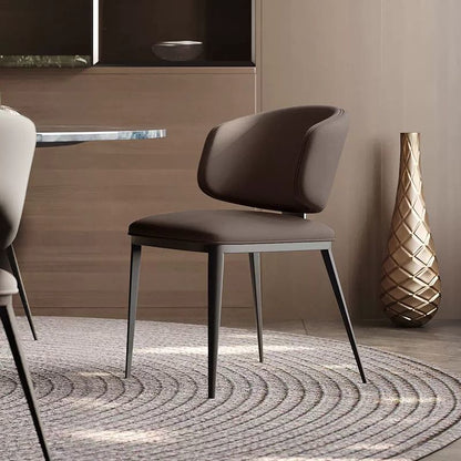 Contemporary Luxury Arc Carbon Steel Faux Leather Sponge Dining Chair Backrest Armless For Dining Room