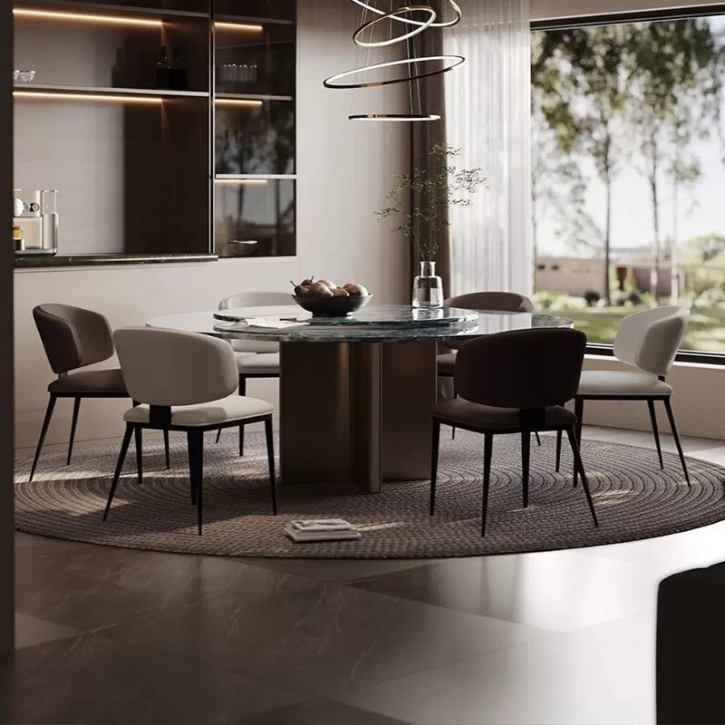 Contemporary Luxury Arc Carbon Steel Faux Leather Sponge Dining Chair Backrest Armless For Dining Room