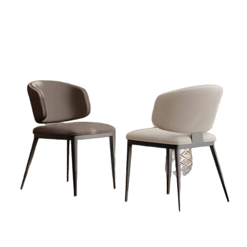Contemporary Luxury Arc Carbon Steel Faux Leather Sponge Dining Chair Backrest Armless For Dining Room