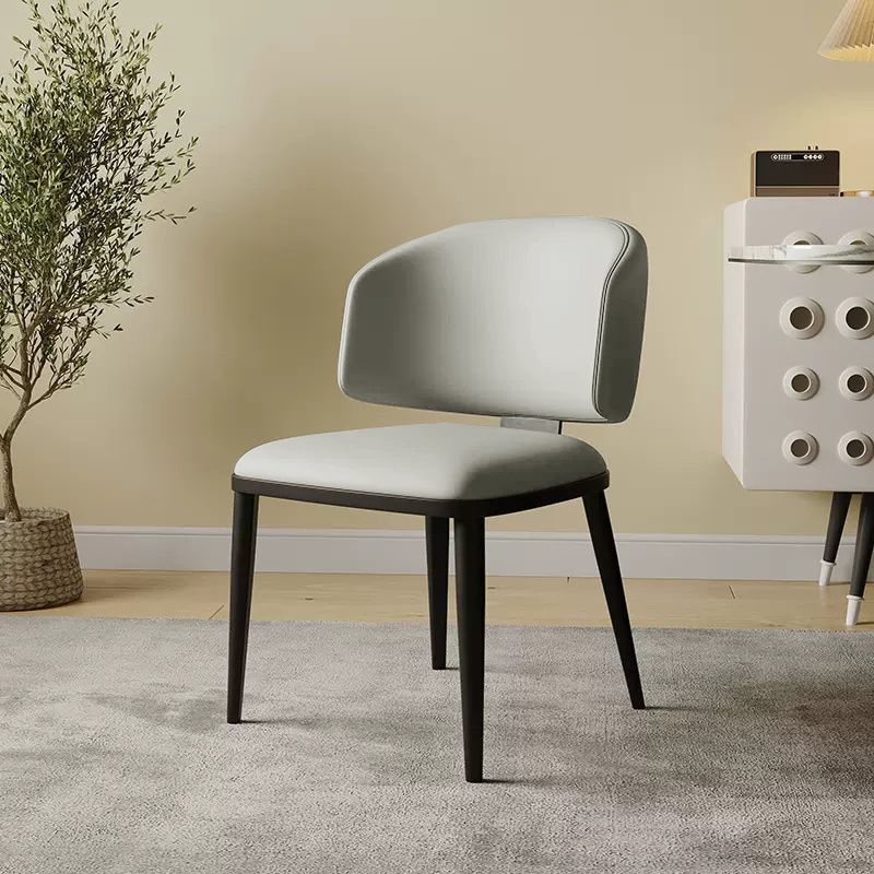 Contemporary Luxury Arc Carbon Steel Faux Leather Sponge Dining Chair Backrest Armless For Dining Room