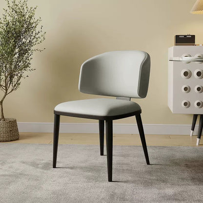 Contemporary Luxury Arc Carbon Steel Faux Leather Sponge Dining Chair Backrest Armless For Dining Room