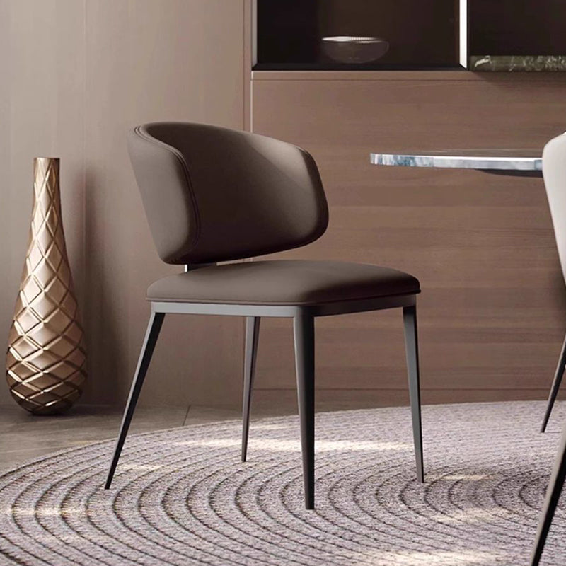 Contemporary Luxury Arc Carbon Steel Faux Leather Sponge Dining Chair Backrest Armless For Dining Room