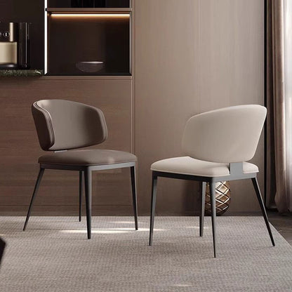 Contemporary Luxury Arc Carbon Steel Faux Leather Sponge Dining Chair Backrest Armless For Dining Room