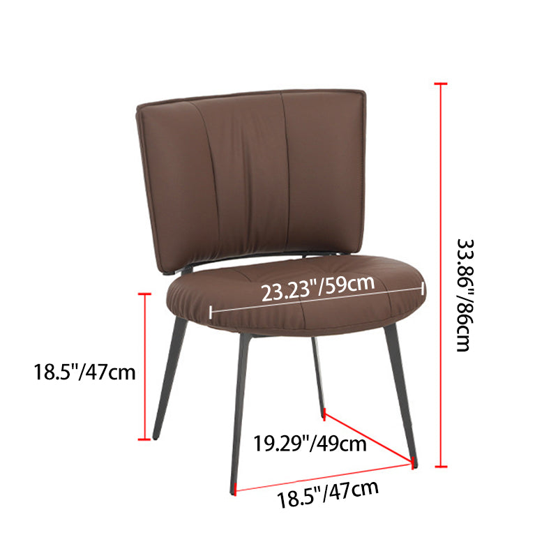 Contemporary Scandinavian Round Rectangular Wood Iron Faux Leather Sponge Dining Chair Backrest Armless For Dining Room