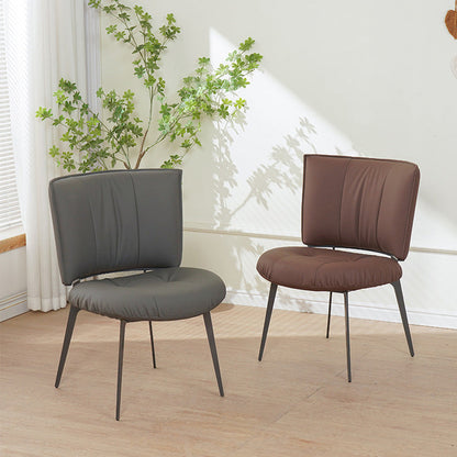 Contemporary Scandinavian Round Rectangular Wood Iron Faux Leather Sponge Dining Chair Backrest Armless For Dining Room