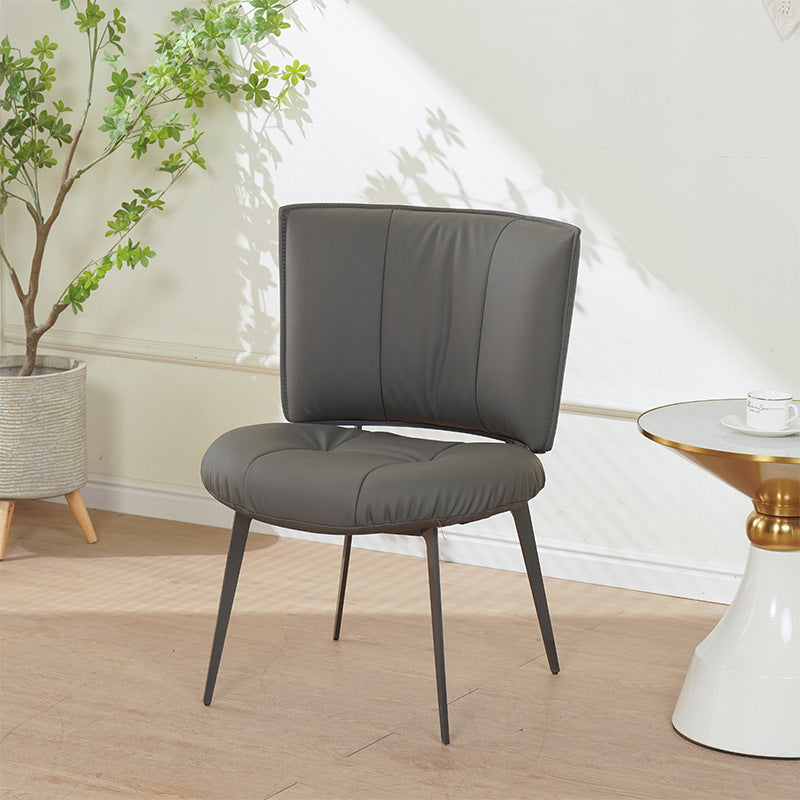 Contemporary Scandinavian Round Rectangular Wood Iron Faux Leather Sponge Dining Chair Backrest Armless For Dining Room