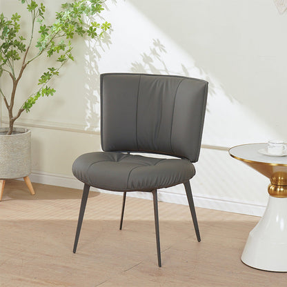 Contemporary Scandinavian Round Rectangular Wood Iron Faux Leather Sponge Dining Chair Backrest Armless For Dining Room