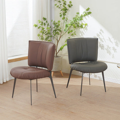 Contemporary Scandinavian Round Rectangular Wood Iron Faux Leather Sponge Dining Chair Backrest Armless For Dining Room