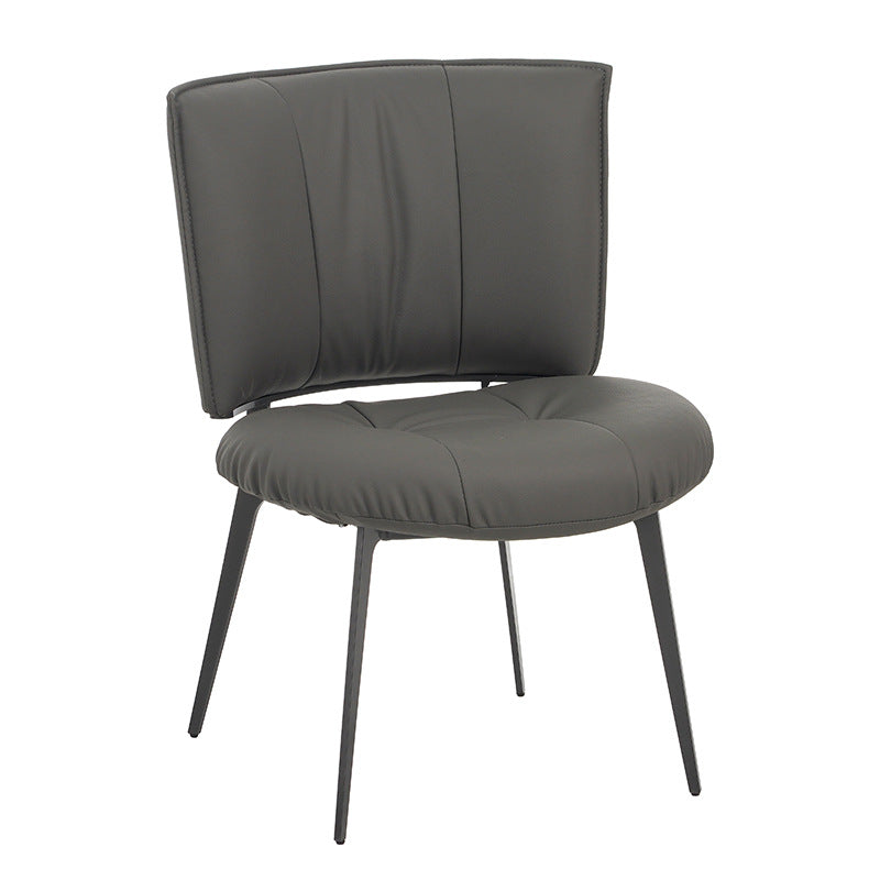 Contemporary Scandinavian Round Rectangular Wood Iron Faux Leather Sponge Dining Chair Backrest Armless For Dining Room