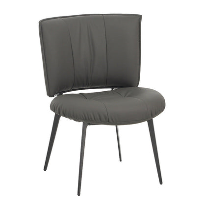 Contemporary Scandinavian Round Rectangular Wood Iron Faux Leather Sponge Dining Chair Backrest Armless For Dining Room