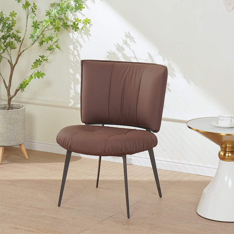 Contemporary Scandinavian Round Rectangular Wood Iron Faux Leather Sponge Dining Chair Backrest Armless For Dining Room