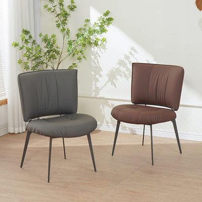 Contemporary Scandinavian Round Rectangular Wood Iron Faux Leather Sponge Dining Chair Backrest Armless For Dining Room