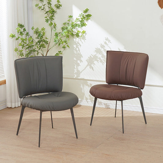 Contemporary Scandinavian Round Rectangular Wood Iron Faux Leather Sponge Dining Chair Backrest Armless For Dining Room