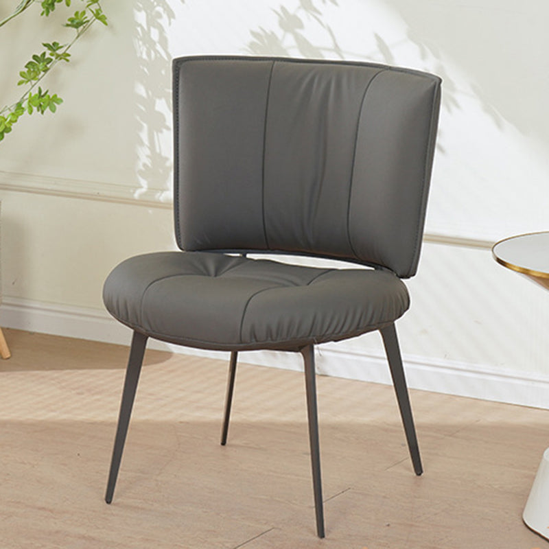 Contemporary Scandinavian Round Rectangular Wood Iron Faux Leather Sponge Dining Chair Backrest Armless For Dining Room