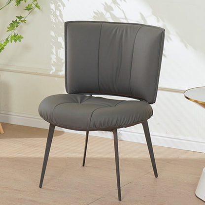 Contemporary Scandinavian Round Rectangular Wood Iron Faux Leather Sponge Dining Chair Backrest Armless For Dining Room