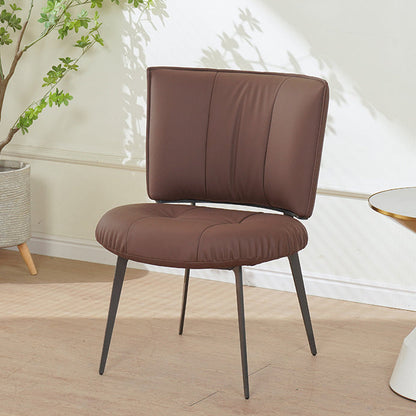 Contemporary Scandinavian Round Rectangular Wood Iron Faux Leather Sponge Dining Chair Backrest Armless For Dining Room