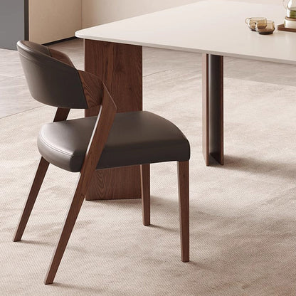Contemporary Scandinavian Arc Ash Wood Microfiber Leather Sponge Dining Chair Backrest Armless For Dining Room